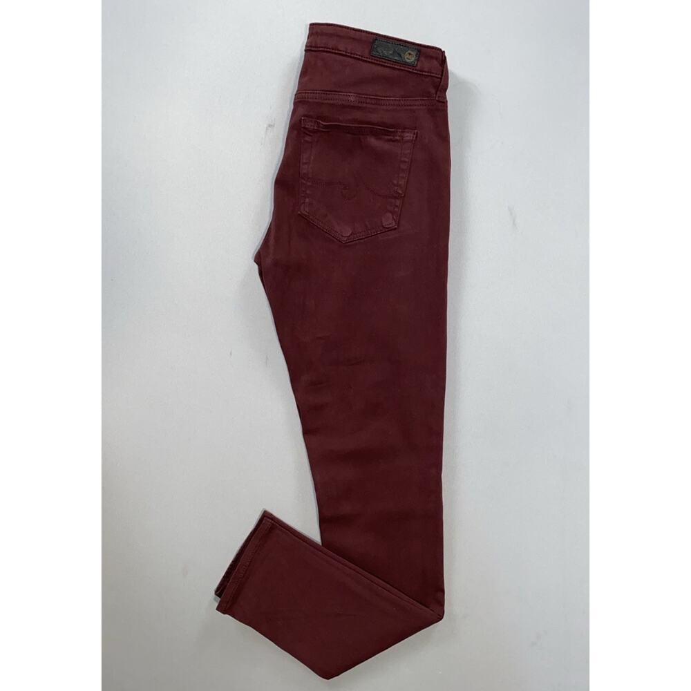 AG The Abbey Mid-Rise Super Akinny Ankle Sateen Jeans, Jeggings. Burgundy, 25R.